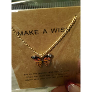Butterfly Necklace, Gold, Orange